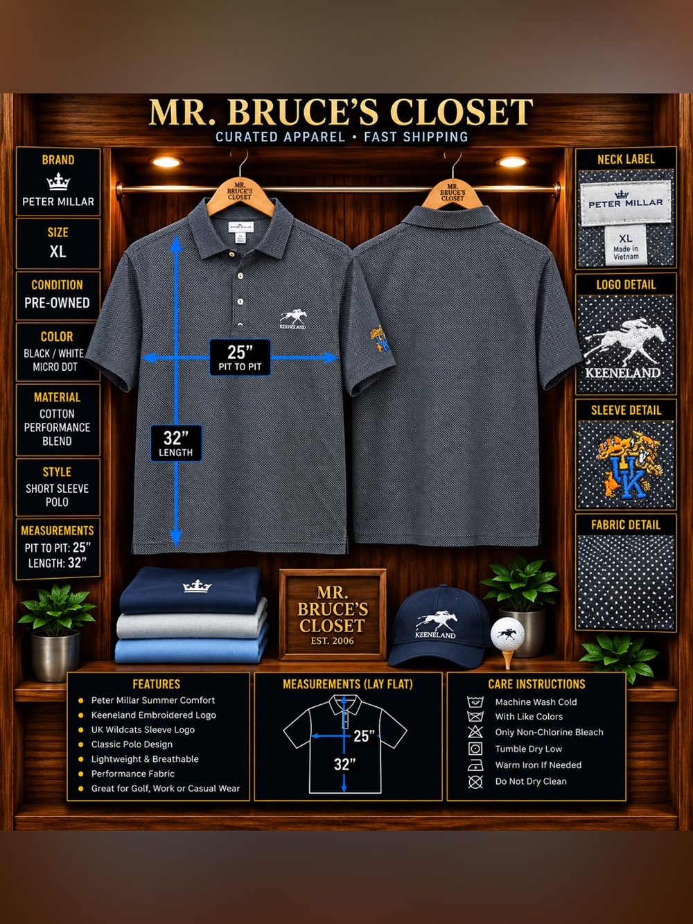 Peter Millar Black & White Micro Dot Performance Polo